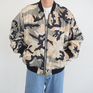 Exhaust Camo Reversible Bomber Jacket Orange Lining Outdoor Streetwear Style L